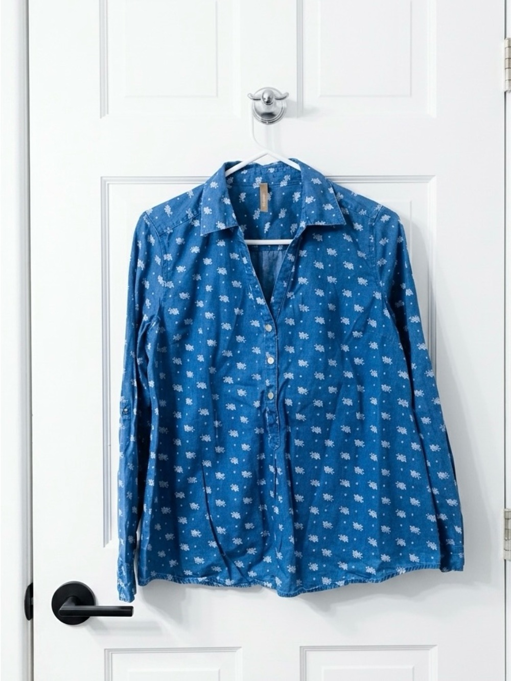 Blue Floral Button-Up Maternity Shirt